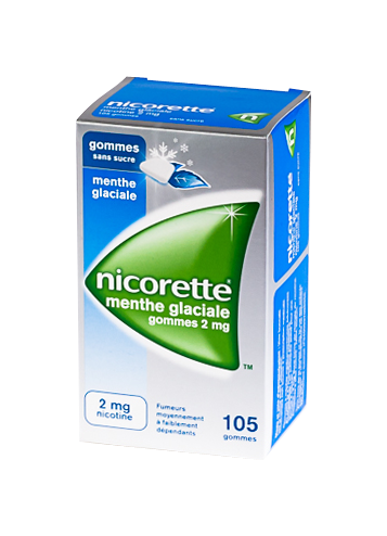 Image NICORETTE 2MG 105GOMMES MENTHE SANS SUCRE