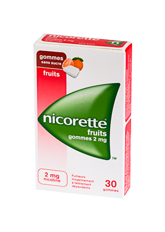 Image NICORETTE 2MG 30GOMMES SANS SUCRE FRUITS