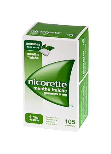 Image NICORETTE 4MG GOMME MENTHE FRAICHE SANS SUCRE 105 GOMMES