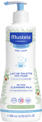 Image Mustela Lait de toilette sans rincage à l'Avocat BIO Flacon pompe 500ml