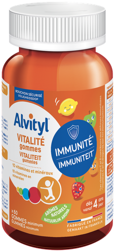 Alvityl - Vitalité Gommes, goûts citron, pomme, orange, fraise - 10 vitamines & minéraux - Dès 4 ans - 60 gommes