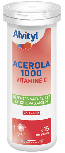 Image Alvityl - Acerola 1000 Comprimés à croquer, goût cerise - Acerola 1000 Vitamine C - Dès 12 ans - 30 comprimés